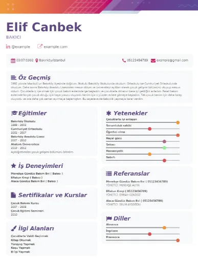 Bakıcı Örnek cv indir